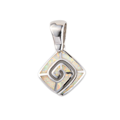 925 ze srebrem greckim kluczem Meander spiralny Opal wisiorek damski stworzony tęczowy Opal koktajl wisiorek