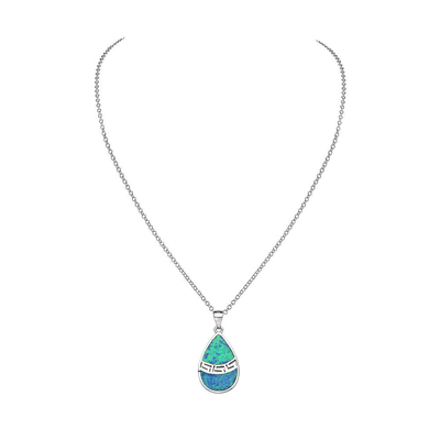 25 Sterling Silver Blue symulowany Opal grecki klucz Meander Meandros spiralny naszyjnik