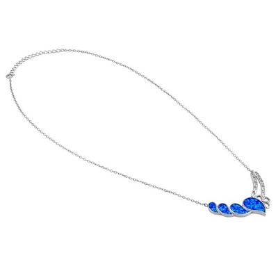 925 Z Sterling Silver Blue Lab Opal Anthurium Bukiet Grecki Wisiorek Ognisty Opal Biżuteria