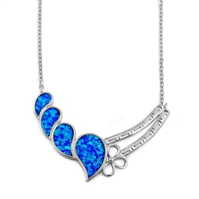 925 Z Sterling Silver Blue Lab Opal Anthurium Bukiet Grecki Wisiorek Ognisty Opal Biżuteria