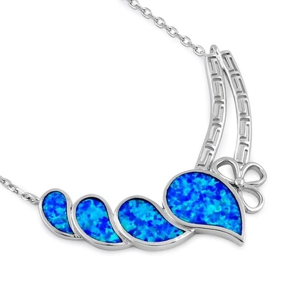 925 Z Sterling Silver Blue Lab Opal Anthurium Bukiet Grecki Wisiorek Ognisty Opal Biżuteria