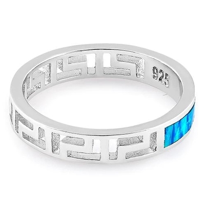 Blue Sapphire Engagement Grecki prawdziwy wzór Lab Blue Opal Pierścionek zaręczynowy dla kobiet