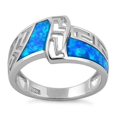 Blue Sapphire Engagement Grecki prawdziwy wzór Lab Blue Opal Pierścionek zaręczynowy dla kobiet