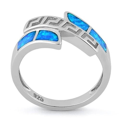 925 Z Sterling Silver Grecki Nieskończoność Wzór Lab Opal Pierścionek Surowy Opal Biżuteria