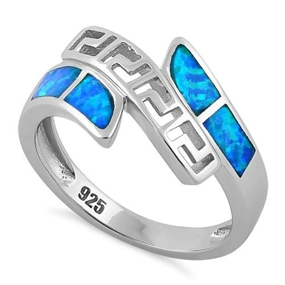 925 Z Sterling Silver Grecki Nieskończoność Wzór Lab Opal Pierścionek Surowy Opal Biżuteria