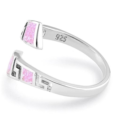 925 Z Sterling Silver Grecki Unikalny Wzór Różowy Lab Fire Opal Obrączka Dla Kobiet