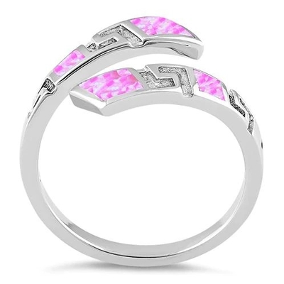 925 Z Sterling Silver Grecki Unikalny Wzór Różowy Lab Fire Opal Obrączka Dla Kobiet