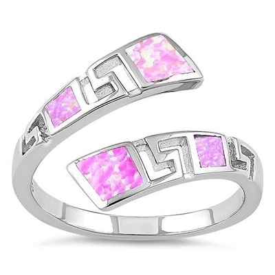 925 Z Sterling Silver Grecki Unikalny Wzór Różowy Lab Fire Opal Obrączka Dla Kobiet