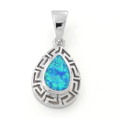 925 Z Sterling Silver Opal Grecki Wzór Lab Drop Wisiorek Biżuterii Online Dla Kobiet
