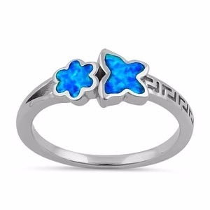 925 Z Sterling Silver Wysokiej Jakości Niebieski Opal Grecki Biały Lab Opal Pierścionek Zaręczynowy Dla Dziewczyn
