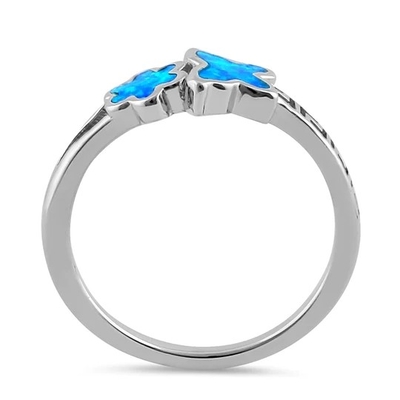 925 Z Sterling Silver Wysokiej Jakości Niebieski Opal Grecki Biały Lab Opal Pierścionek Zaręczynowy Dla Dziewczyn