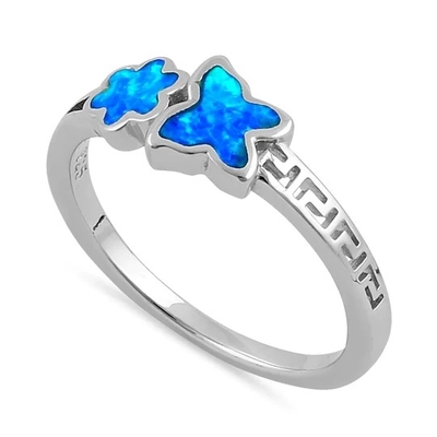 925 Z Sterling Silver Wysokiej Jakości Niebieski Opal Grecki Biały Lab Opal Pierścionek Zaręczynowy Dla Dziewczyn