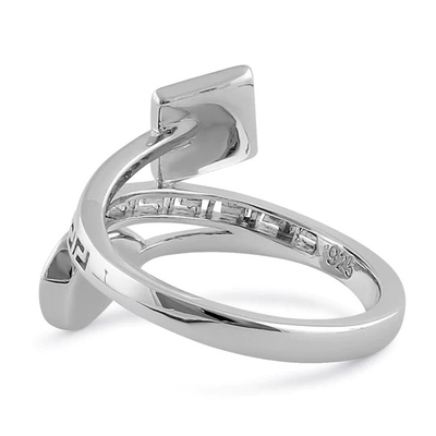 Sterling Sliver 925 Starożytny Grecki Meander Key Nowoczesna Fala Projekt Niebieski Opal Pierścień Dla Kobiet
