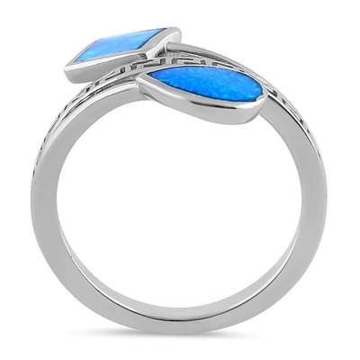 Sterling Sliver 925 Starożytny Grecki Meander Key Nowoczesna Fala Projekt Niebieski Opal Pierścień Dla Kobiet