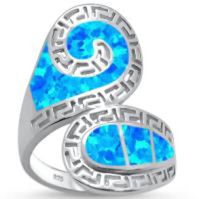 Niebieski Opal Grecki Klucz Projekt Wraparound Solid 925 Sterling Silver Ring Niebieski Opal Biżuteria Dla Mężczyzn