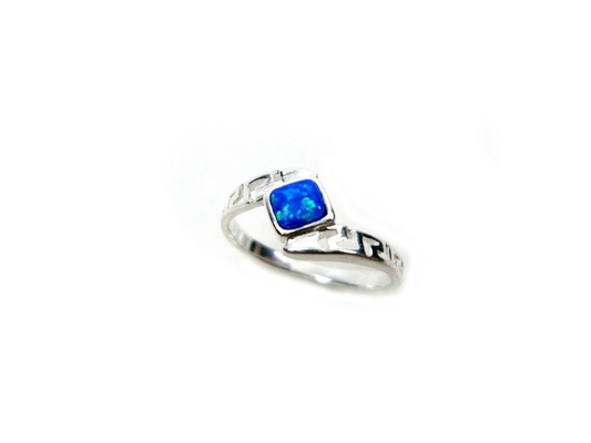 Niebieski Opal grecki klucz projekt Wraparound 925 Sterling Silver Ring Handmade Opal biżuteria dla kobiet