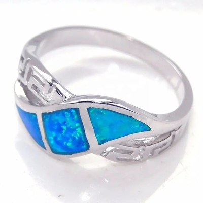 Niebieski Opal grecki klucz projekt Wraparound 925 Sterling Silver Ring Handmade Opal biżuteria dla kobiet