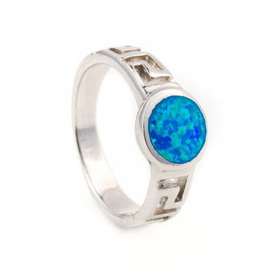 Niebieski Opal grecki klucz projekt Wraparound 925 Sterling Silver Ring Handmade Opal biżuteria dla kobiet