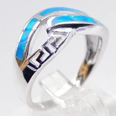 Sterling Silver Hurtownia biżuterii Grecki Niebieski Lab Opal Obrączka Syntetyczny Opal Biżuteria