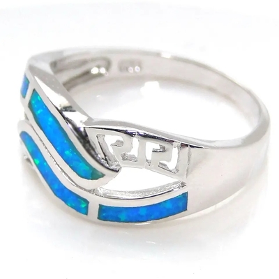 Sterling Silver Hurtownia biżuterii Grecki Niebieski Lab Opal Obrączka Syntetyczny Opal Biżuteria