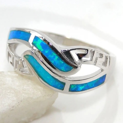 Grecki styl 925 Sterling Silver Jewelry Grecki klucz Blue Fire Opal Gemstone Bransoletka Blue Opal Bransoletka