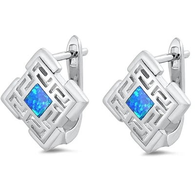 Hurtowa personalizacja biżuterii 925 Sterling Silver Blue Opal Grecki Key Design Stadnina Kolczyk