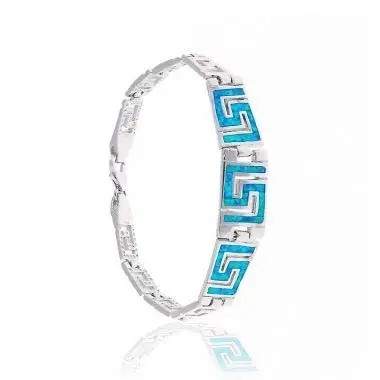Grecki styl 925 Sterling Silver Jewelry Grecki klucz Blue Fire Opal Gemstone Bransoletka Blue Opal Bransoletka