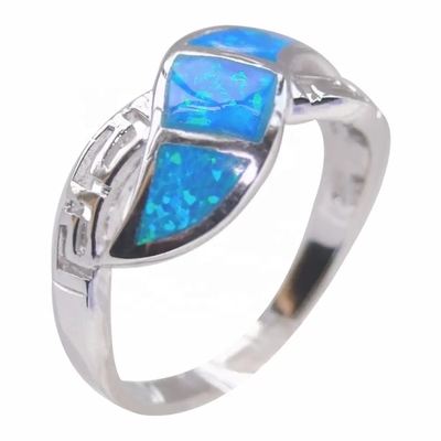 925 Sterling Silver grecki projekt biżuterii, niebieski Opal obrączka zaręczynowa Meandros