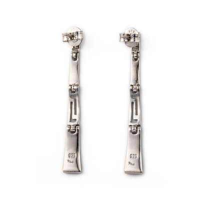 Z niebieskimi kolczykami Opal Dangle z greckim kluczem Unikalne kolczyki w stylu vintage dla kobiet