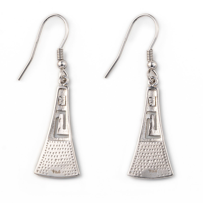 925 Sterling Silver Meander Nowoczesny Design Retro Niebieski Opal Grecki Key Dangle Kolczyki Jakość Biżuteria