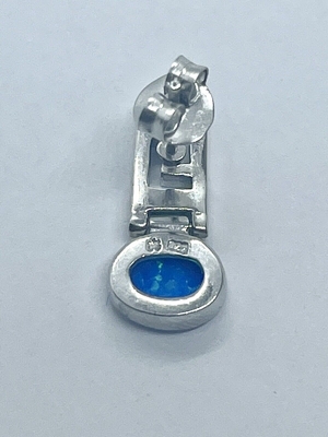 925 Sterling Silver Meander Nowoczesny Design Retro Niebieski Opal Grecki Key Dangle Kolczyki Jakość Biżuteria