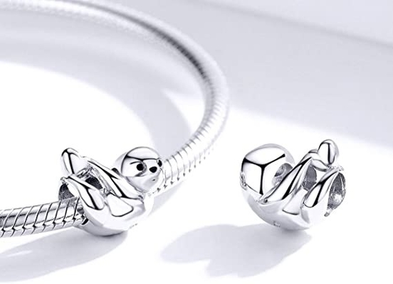 Bransoletki BISAER 925 Sterling Silver Charms Kot Pies Lenistwo Motyl Fairy Heart Dangle