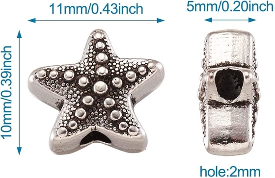 50 szt. Antyczne srebro Rozgwiazda Zwierząt Koraliki dystansowe Tybetański metal Ocean Sea Life 10x11mm