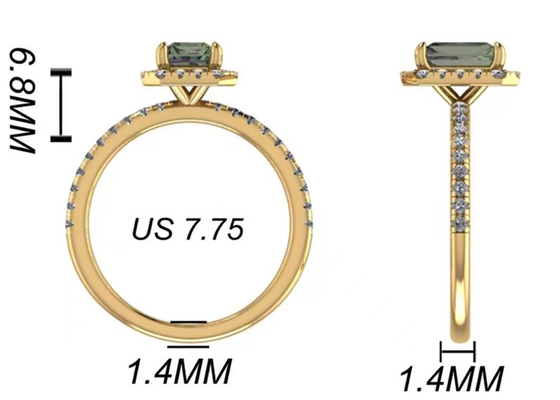 OV6X8mm 14-karatowa biżuteria z litego złota, prostokątny pierścionek zaręczynowy z diamentem o masie 1,3 karata