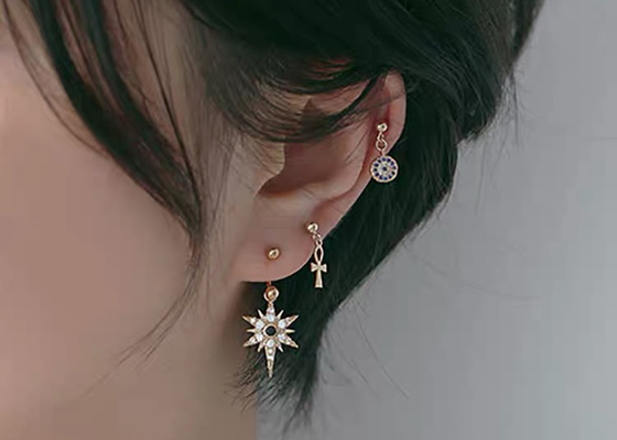 0,126 ct 14-karatowe złote kolczyki z diamentami na chrząstkę, 14 szt. Piercing spiralne kolczyki OEM
