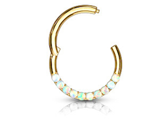 Piercing Zawiasowe 14-karatowe Złote Clicker Hoop 1,2 mm × 10 mm z białym opalem