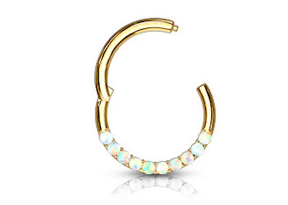 Piercing Zawiasowe 14-karatowe Złote Clicker Hoop 1,2 mm × 10 mm z białym opalem