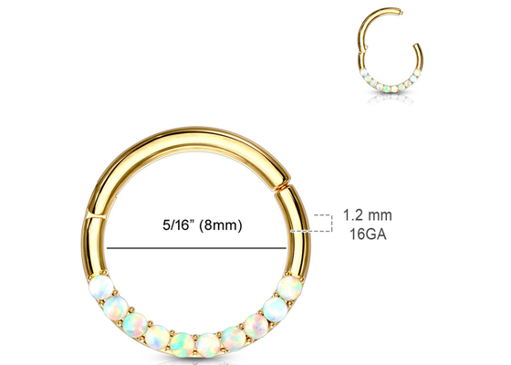 Piercing Zawiasowe 14-karatowe Złote Clicker Hoop 1,2 mm × 10 mm z białym opalem