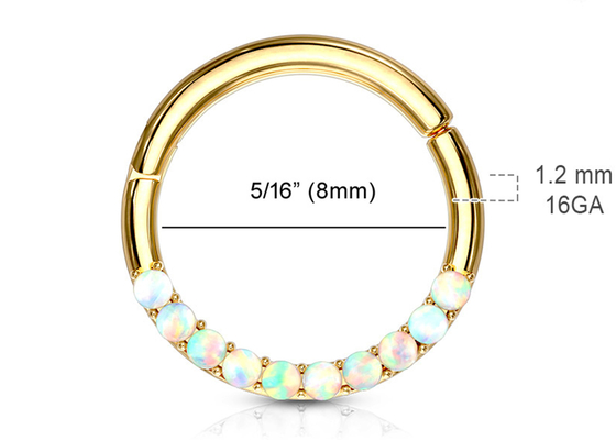 Piercing Zawiasowe 14-karatowe Złote Clicker Hoop 1,2 mm × 10 mm z białym opalem