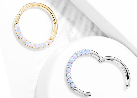 Piercing Zawiasowe 14-karatowe Złote Clicker Hoop 1,2 mm × 10 mm z białym opalem