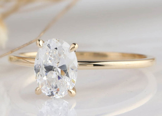 1,5-karatowy, owalny, cięty, laboratoryjny pierścień Moissanite, 14-karatowy złoty materiał o wymiarach 0,7 × 0,9 cm