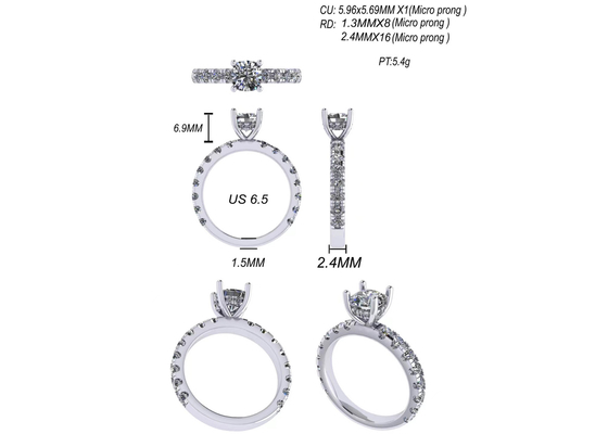 6x6mm 14-karatowa biżuteria z litego złota, 24 szt. Pierścionek zaręczynowy z naturalnym diamentem 1,44 ct