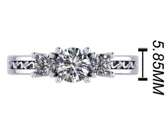 0.8ct 14k biżuteria z litego złota, ustawienie ząbków RD5.85mm diamentowy pierścionek z trzema kamieniami