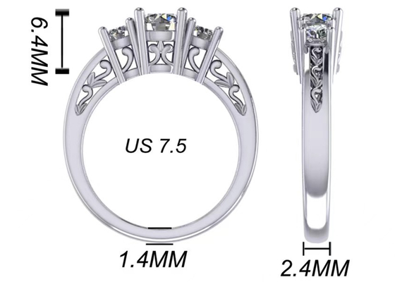 0.8ct 14k biżuteria z litego złota, ustawienie ząbków RD5.85mm diamentowy pierścionek z trzema kamieniami