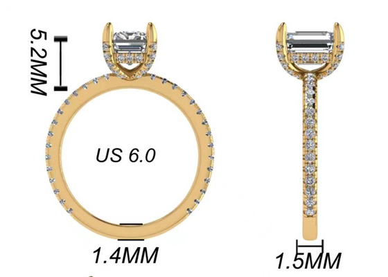 Szmaragdowy 18-karatowy pierścionek z różowego złota Wiith 7,58 × 5,83 mm Wymiar Naturalny diament OEM