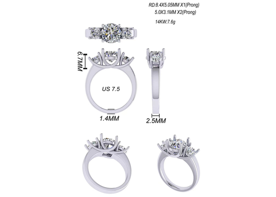 Okrągłe cięcie 14k Solid Gold Biżuteria Białe złoto Kolor Plated 2,21 g Waga 8,4 × 5,05 mm