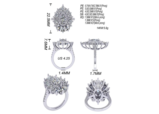 1,5ct 49szt Klasyczny pierścionek zaręczynowy z brylantem Halo w kolorze białym złotym ODM