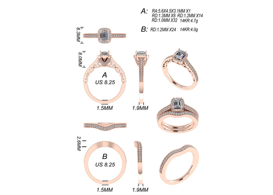 0.8ct 14K Solid Gold Jewelry, zestaw pierścionków zaręczynowych z różowego złota RA5,6 × 4,5MM