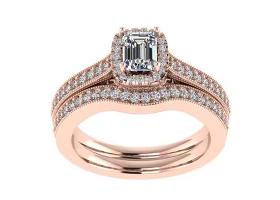 0.8ct 14K Solid Gold Jewelry, zestaw pierścionków zaręczynowych z różowego złota RA5,6 × 4,5MM