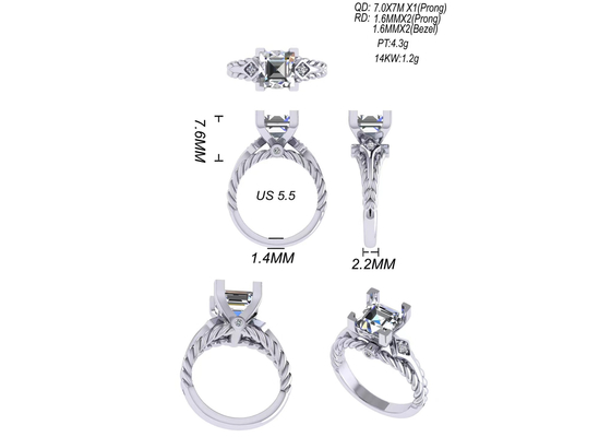 Pierścionki z brylantami Moissanite z kamieniami szlachetnymi 14K Gold Princess Cut